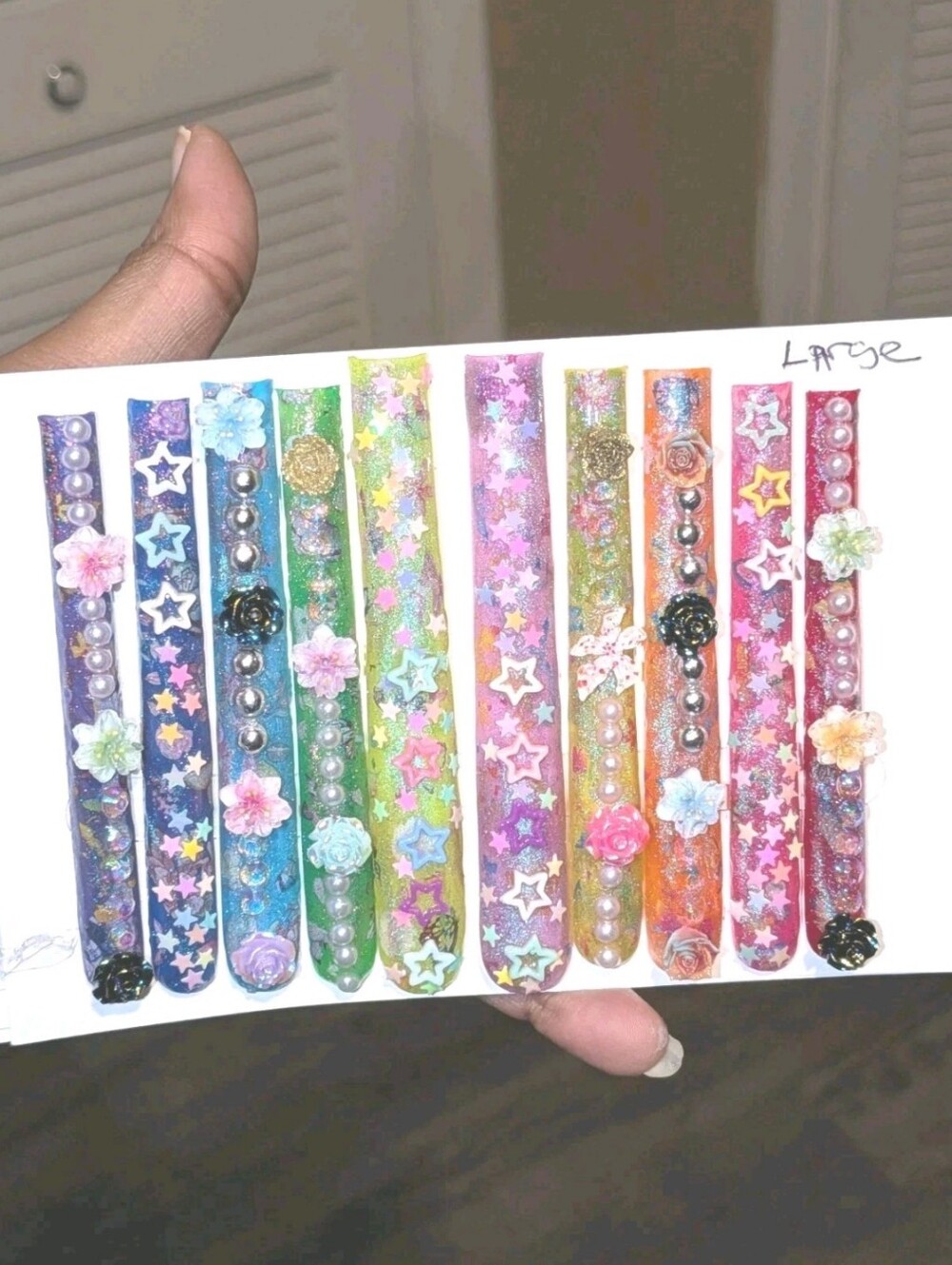 Hand Crafted Shimmering 6Xl Acrylic Colorful Designed Press On Nails Sz Large